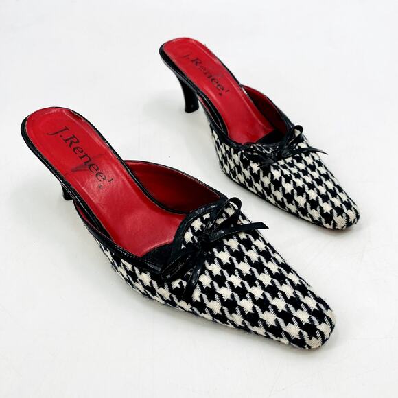Vintage J. Renee Houndstooth kitten heel mules - Picture 1 of 7